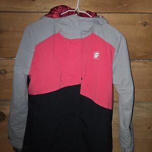 Orage Kids Colorblock Puffer Jacket - Red, Gray, and Black